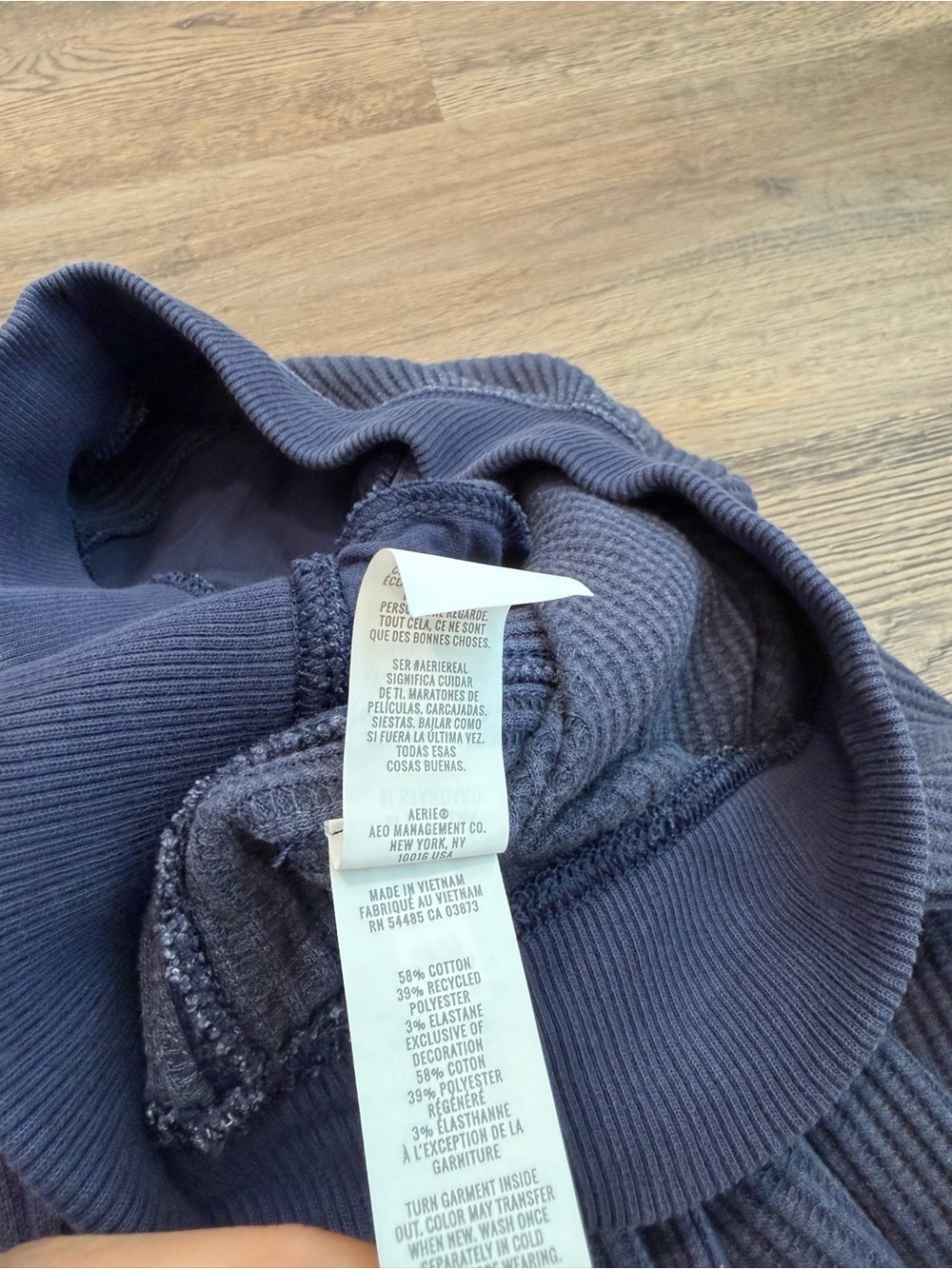 Aerie Essential Waffle Trouser Navy Blue Wide Leg Lounge Pants Size Medium - Picture 7 of 9